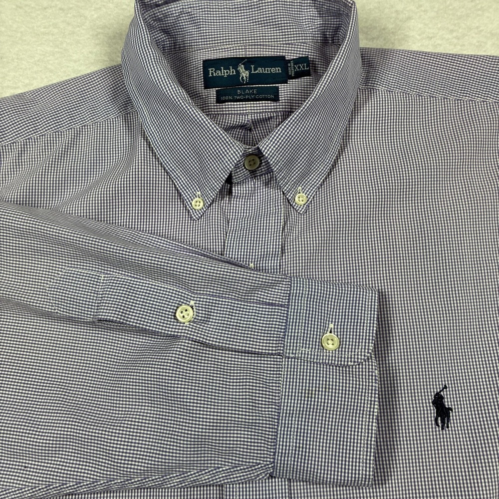 Polo Ralph Lauren Mens 2XL Blake Two Ply Cotton Button Down Purple Micro Check